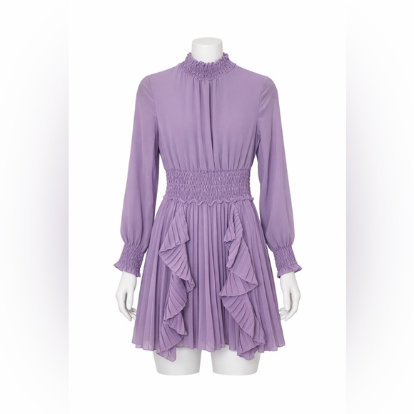 Vanessa Scott Dresses & Skirts - 💜 Ethereal Lavender Pleated Mini Dress - Smocked Waist & Ruffle Detail - Size L